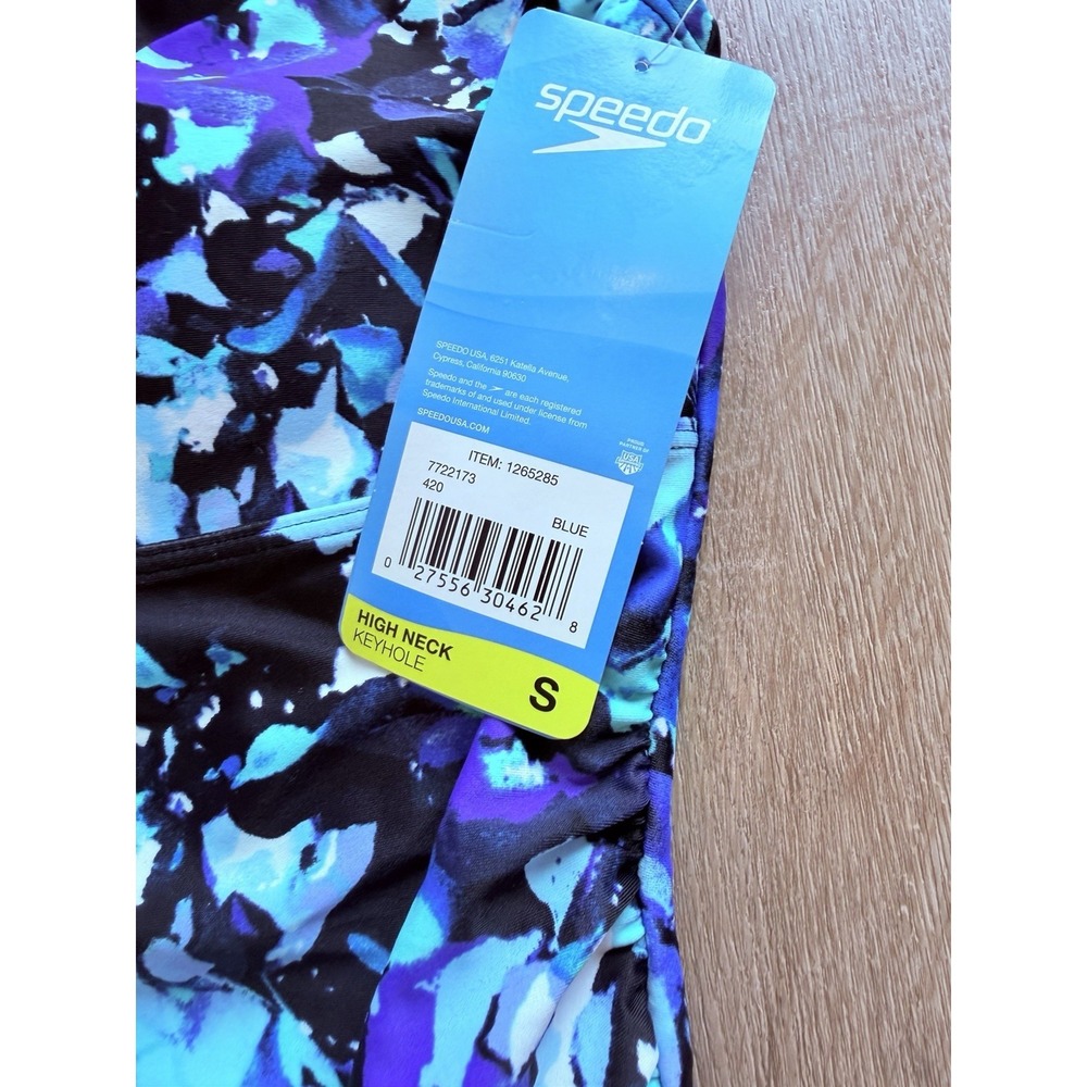 Speedo High Neck Keyhole One Piece Swimsuit Sz Small Abstract Beach Vacation NWT - Picture 6 of 8
